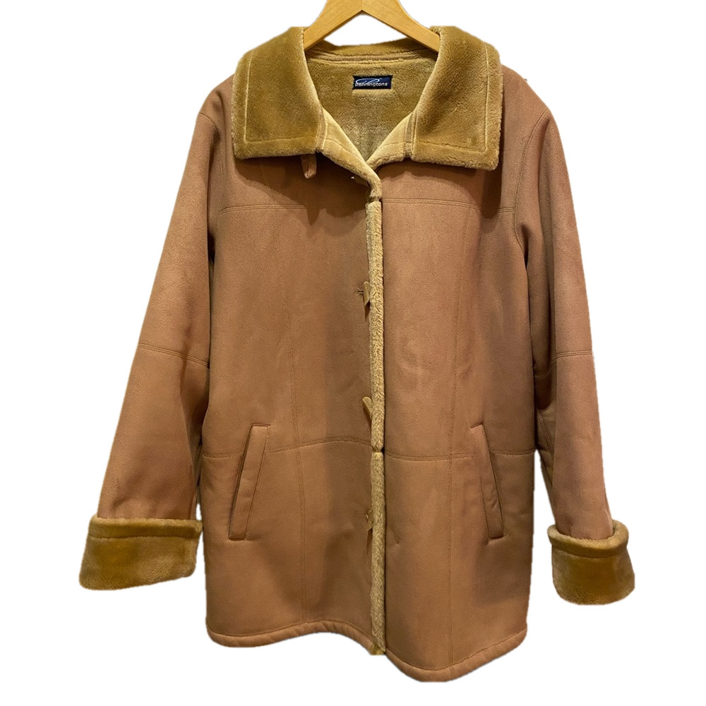 Vintage Penningtons Faux Suede Shearling Penny Lane Coat Tan Size X 1X